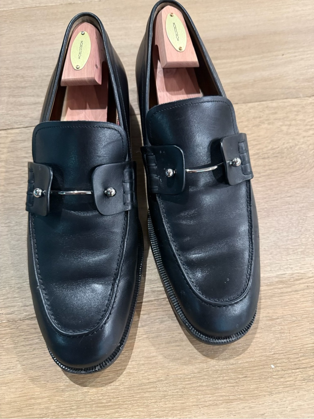 Christian Louboutin Black Leather Bit Loafers with Silver Hardware
